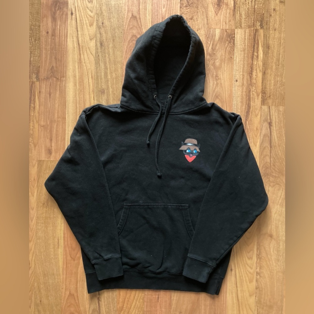 OWSLA Skrillex Mens Large Black Pullover Hoodie Double Sided Streetwear Punk